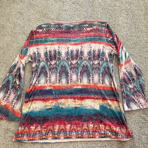 Y2K Boho Chic Embroidered Artsy Multicolor Rhinestone Stretchy Top - Picture 6 of 9